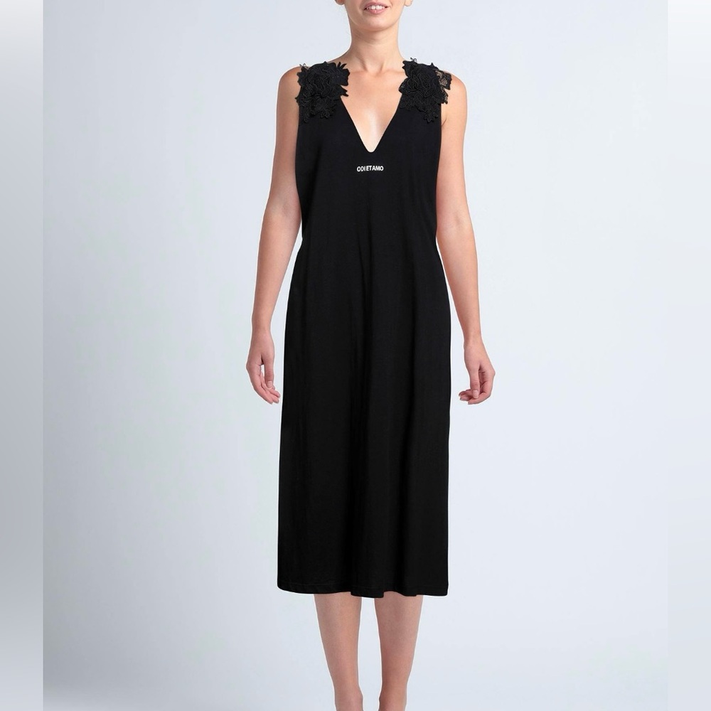 Elegant Black Dress with Floral Accents